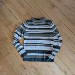 Northern Reflections  Turtleneck Sweater - Olive Green and White Stripes